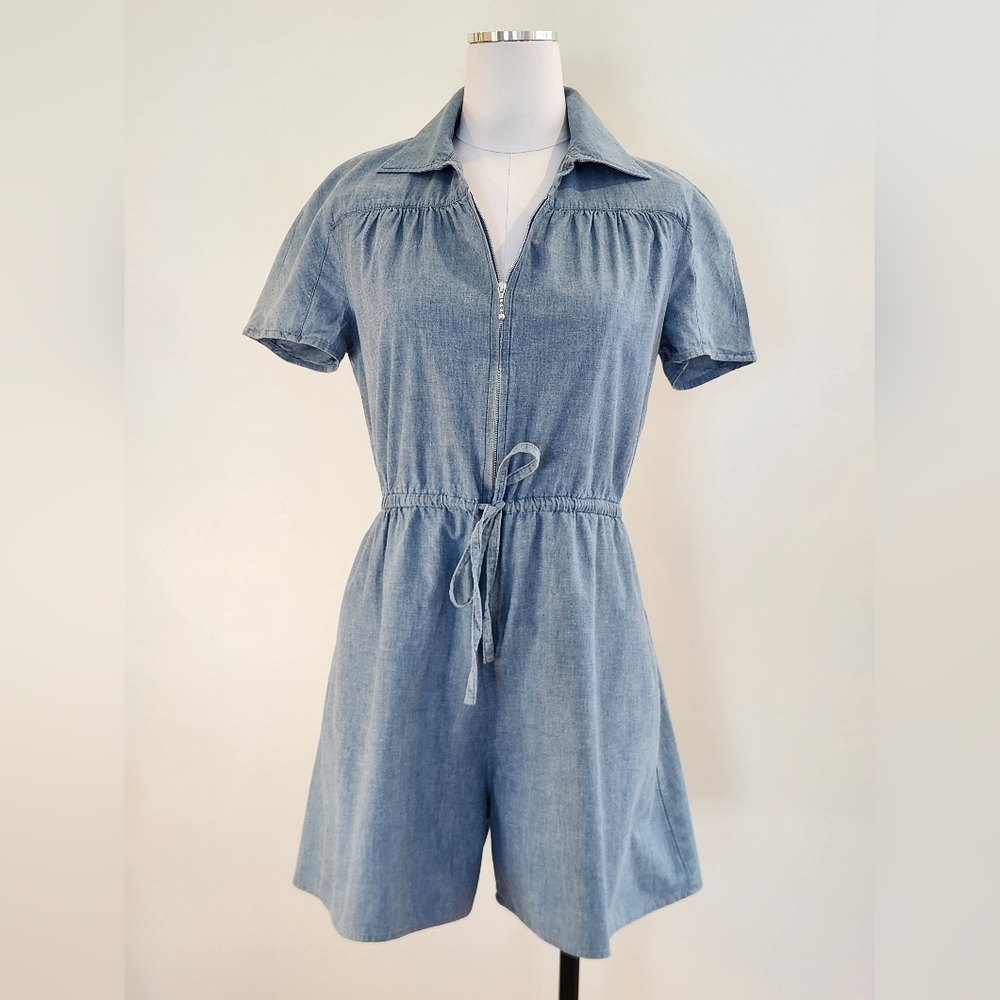 || A.P.C. || Rue Madam Paris Ursula chambrey romper, tie waist, shorts, size 36